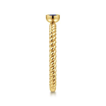 14K Yellow Gold Round Sapphire Ring with Twisted Rope Shank