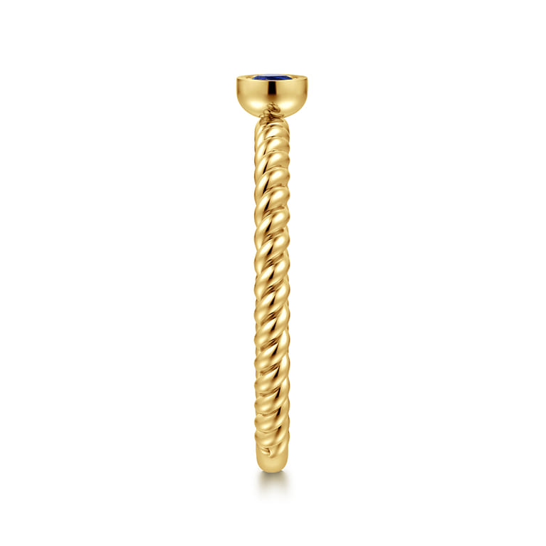 14K Yellow Gold Round Sapphire Ring with Twisted Rope Shank - Shot 4