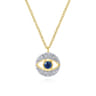 14K Yellow Gold Round Sapphire and Diamond Evil Eye Pendant Necklace - 0.09 ct