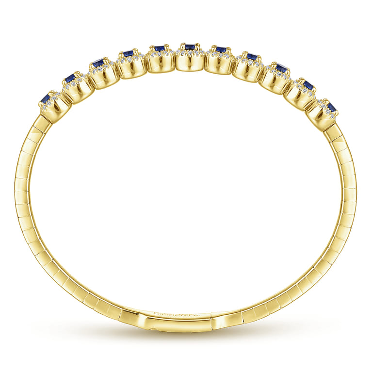 14K Yellow Gold Round Sapphire and Diamond Halo Bangle - 0.44 ct - Shot 3