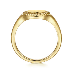 14K Yellow Gold Round Signet Ring with Twisted Rope Frame