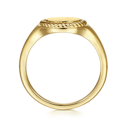 14K Yellow Gold Round Signet Ring with Twisted Rope Frame