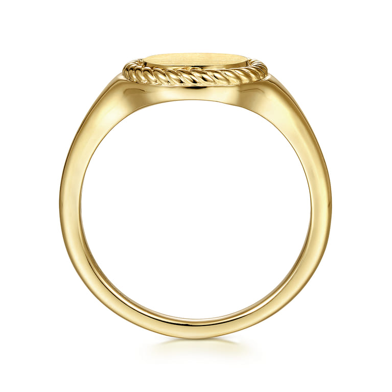 14K Yellow Gold Round Signet Ring with Twisted Rope Frame - Shot 2
