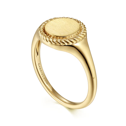 14K Yellow Gold Round Signet Ring with Twisted Rope Frame