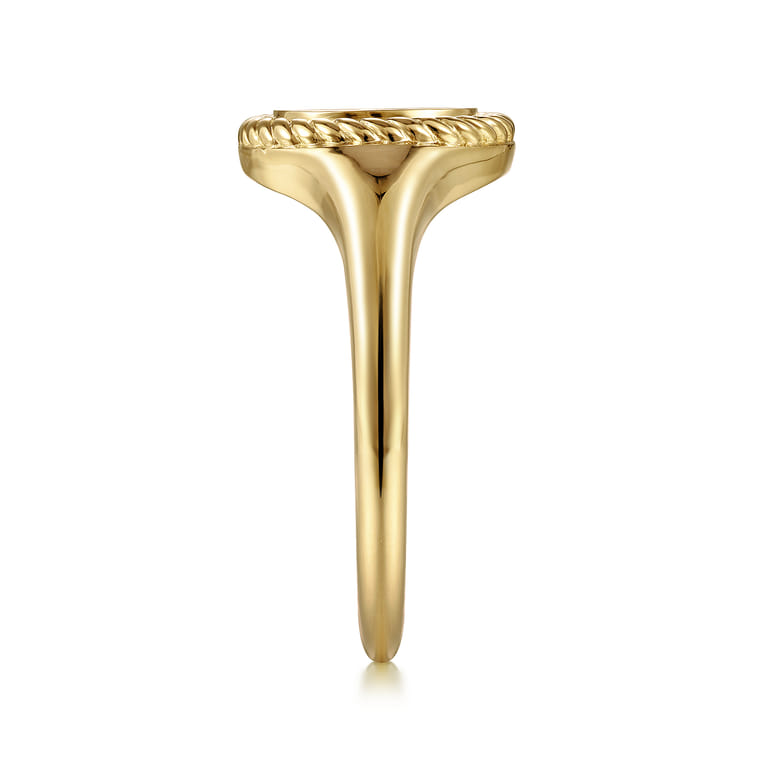 14K Yellow Gold Round Signet Ring with Twisted Rope Frame - Shot 4