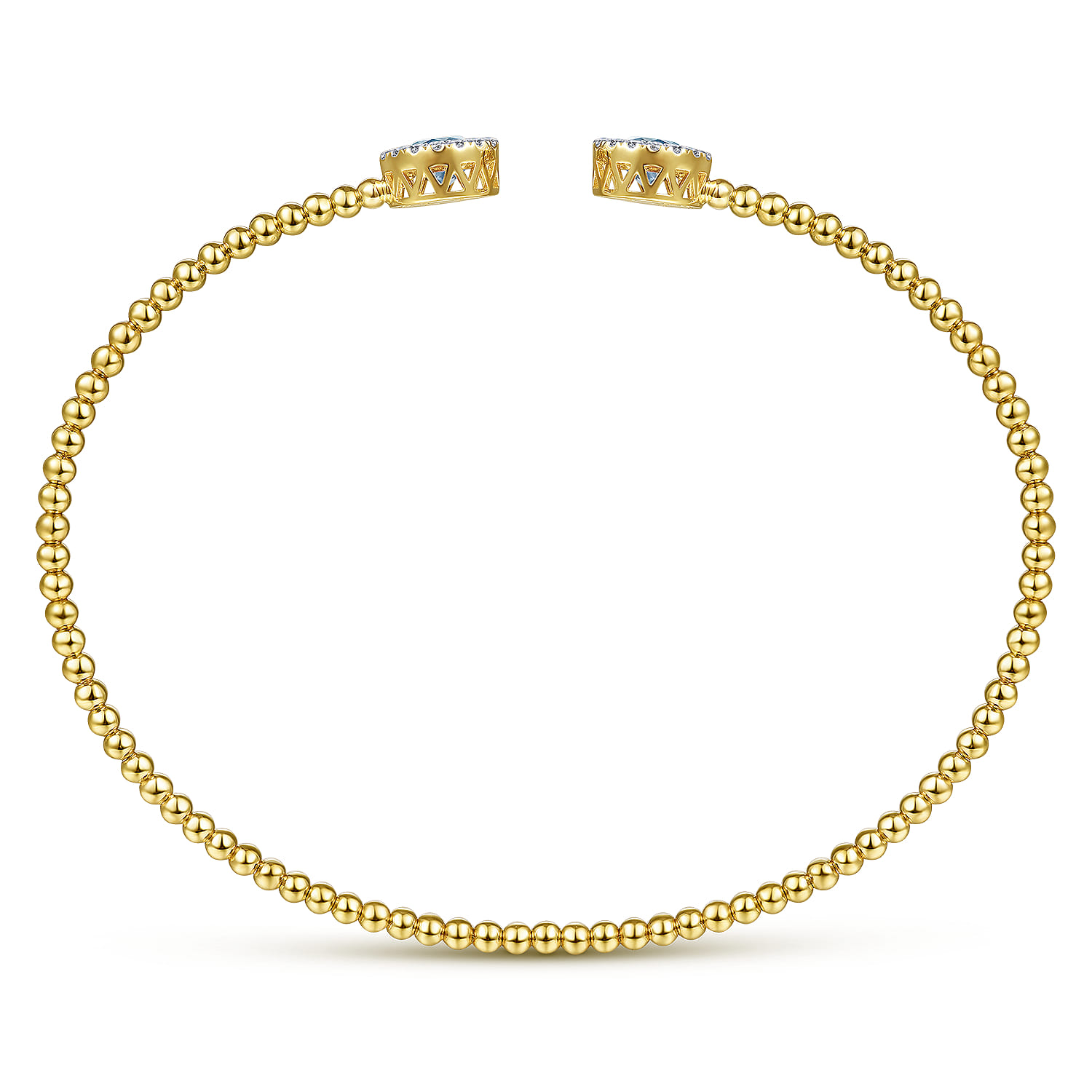 14K Yellow Gold Round Sky Blue Topaz and Diamond Halo Bujukan Bangle - 0.16 ct - Shot 3