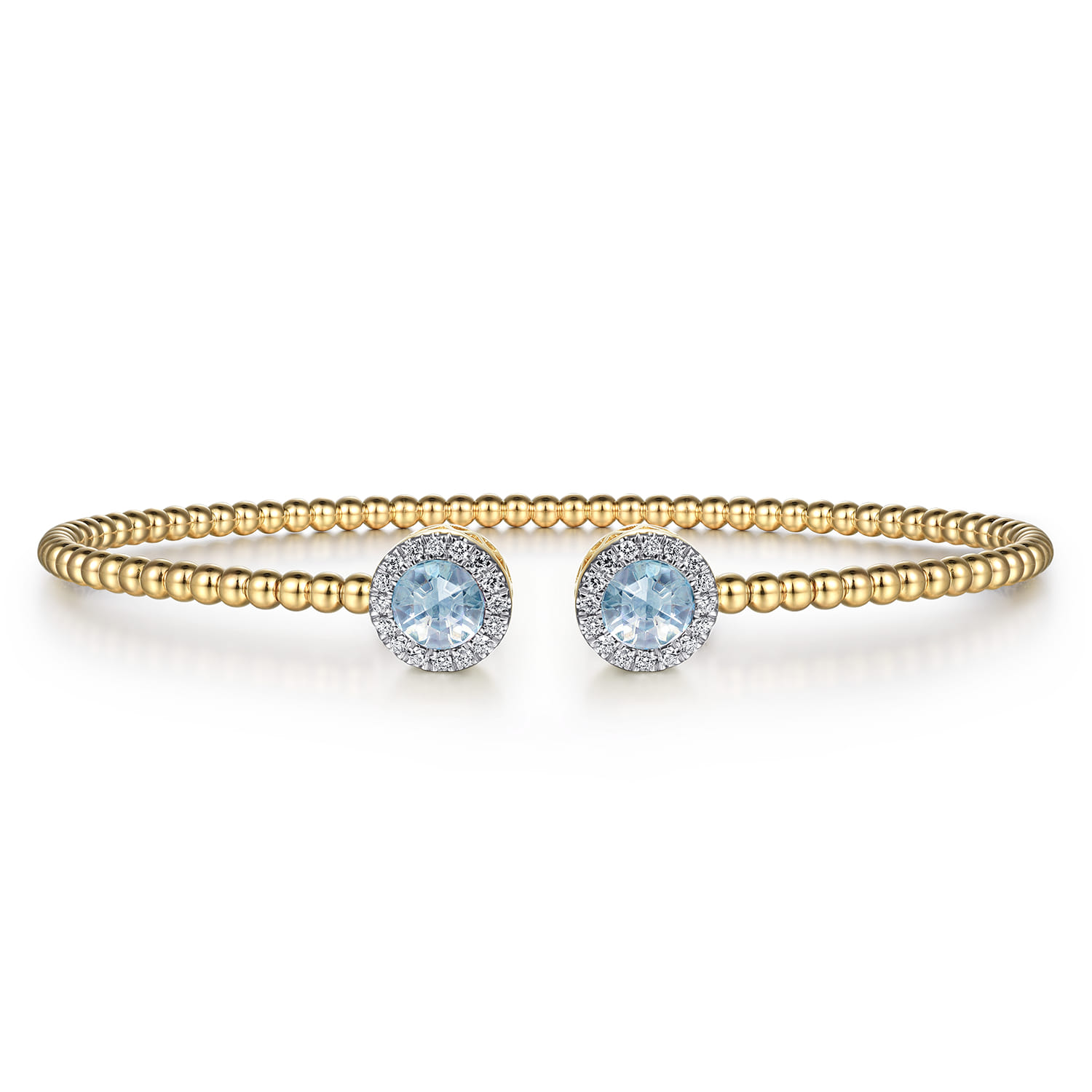 14K Yellow Gold Round Sky Blue Topaz and Diamond Halo Bujukan Bangle - 0.16 ct - Shot 1
