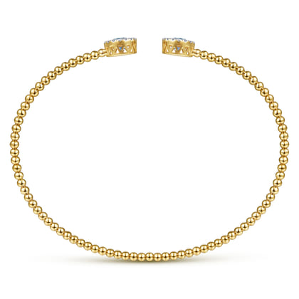 14K Yellow Gold Round Sky Blue Topaz and Diamond Halo Bujukan Bangle