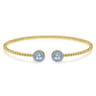 14K Yellow Gold Round Sky Blue Topaz and Diamond Halo Bujukan Bangle - 0.16 ct