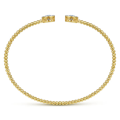 14K Yellow Gold Round Sky Blue Topaz and Diamond Halo Bujukan Bangle