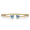14K Yellow Gold Round Swiss Blue Topaz and Diamond Halo Bujukan Bangle - 0.16 ct