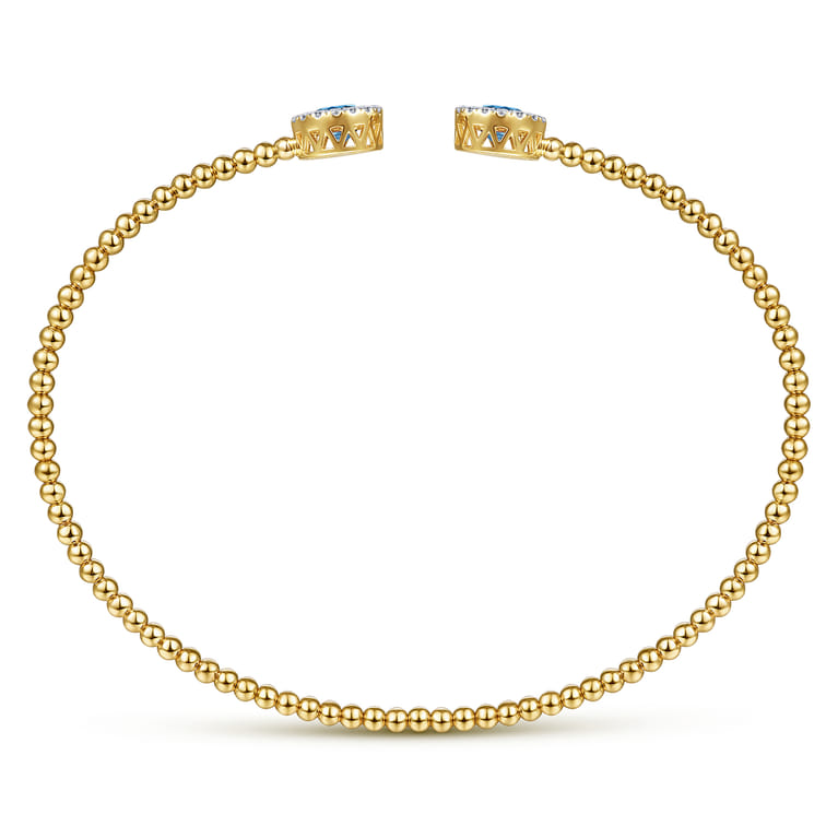 14K Yellow Gold Round Swiss Blue Topaz and Diamond Halo Bujukan Bangle - 0.16 ct - Shot 3