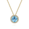 14K Yellow Gold Round Swiss Blue Topaz and Diamond Halo Pendant Necklace - 0.07 ct
