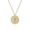 14K Yellow Gold Round T Initial Pendant Necklace with Diamonds - 0.03 ct