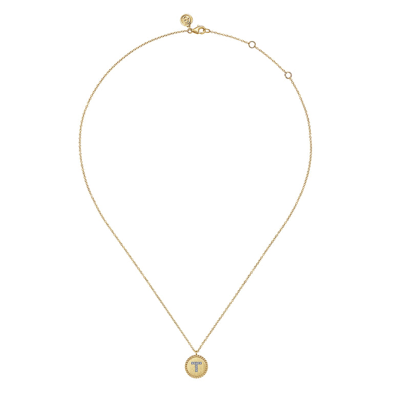 14K Yellow Gold Round T Initial Pendant Necklace with Diamonds - 0.03 ct - Shot 2