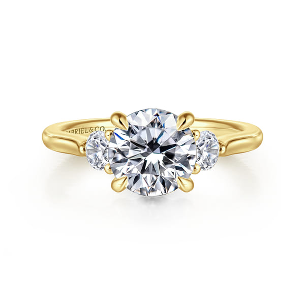 Round Three Stone Lotus Diamond Engagement Ring in Yellow Gold