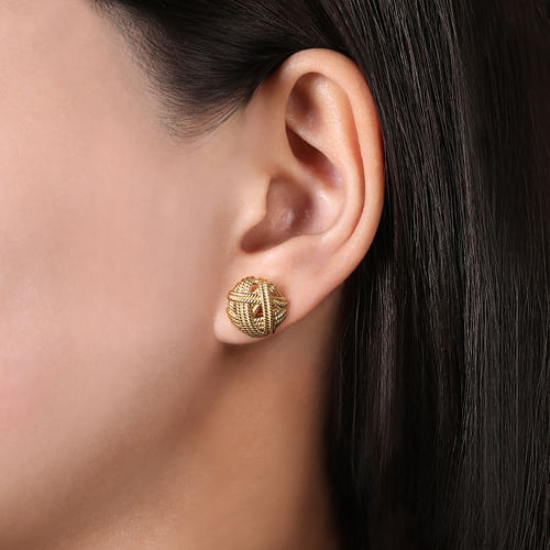 14K Yellow Gold Round Twisted Rope Stud Earrings - Shot 2