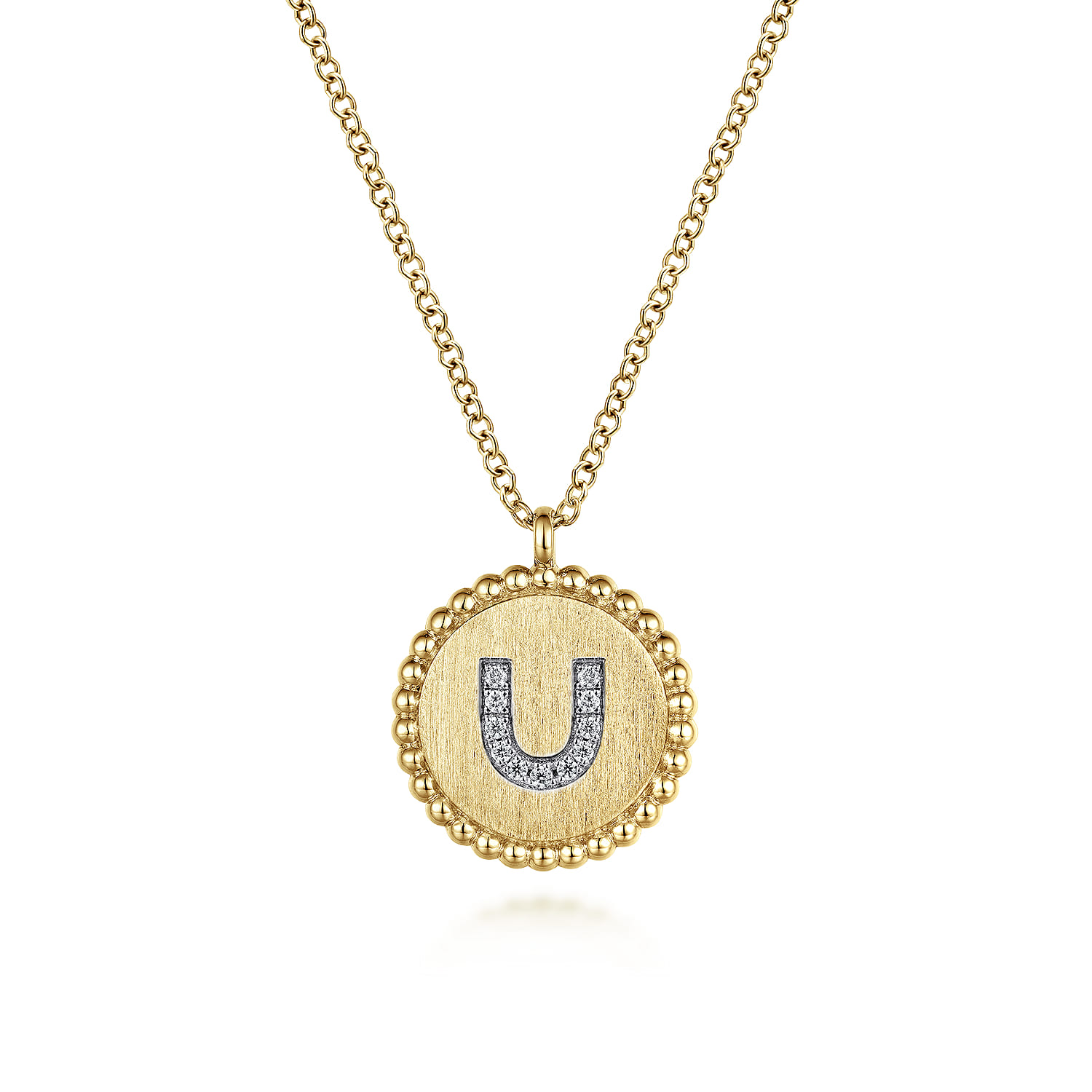 14K Yellow Gold Round U Initial Pendant Necklace with Diamonds - 0.04 ct - Shot 1