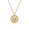 14K Yellow Gold Round U Initial Pendant Necklace with Diamonds - 0.04 ct