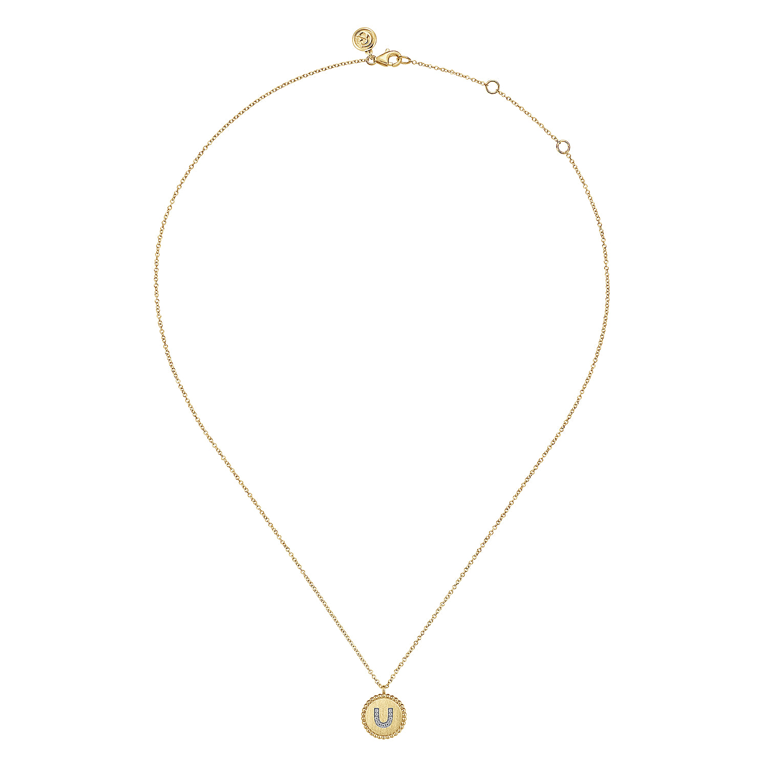 14K Yellow Gold Round U Initial Pendant Necklace with Diamonds - 0.04 ct - Shot 2