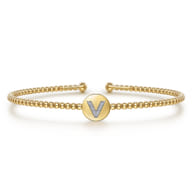 14K Yellow Gold Round V Initial Diamond Bujukan Cuff Bracelet