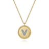 14K Yellow Gold Round V Initial Pendant Necklace with Diamonds - 0.05 ct