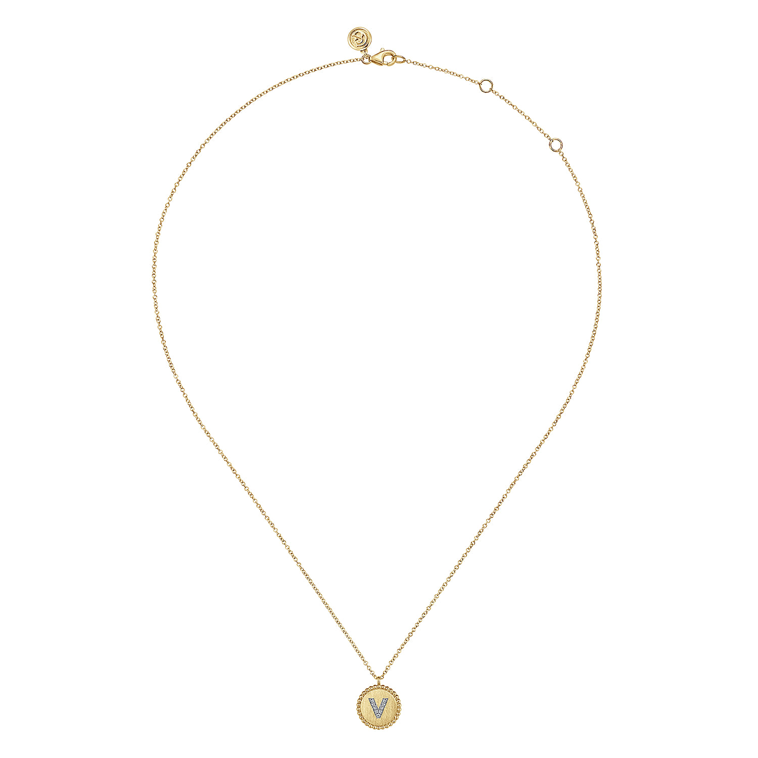 14K Yellow Gold Round V Initial Pendant Necklace with Diamonds - 0.05 ct - Shot 2