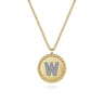 14K Yellow Gold Round W Initial Pendant Necklace with Diamonds - 0.07 ct