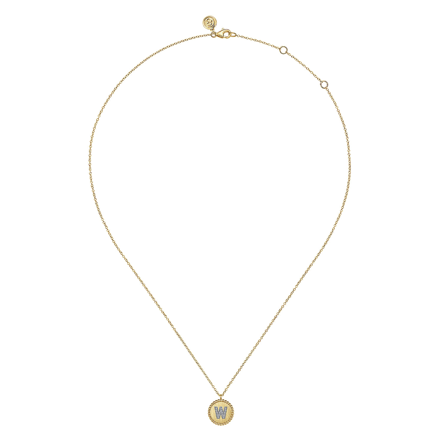 14K Yellow Gold Round W Initial Pendant Necklace with Diamonds - 0.07 ct - Shot 2