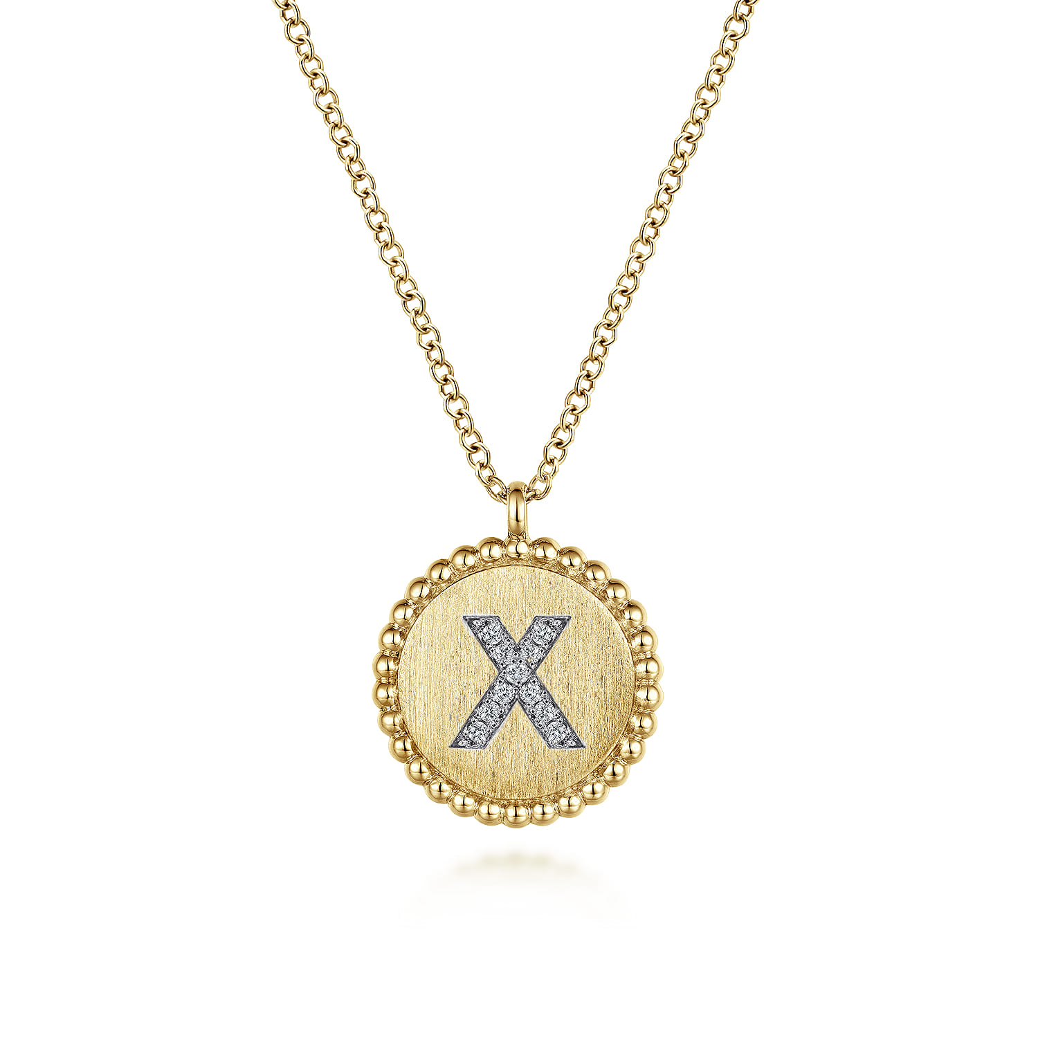 14K Yellow Gold Round X Initial Pendant Necklace with Diamonds - 0.04 ct - Shot 1