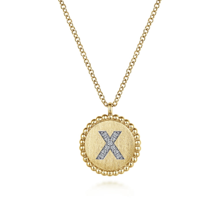 14K Yellow Gold Round X Initial Pendant Necklace with Diamonds - 0.04 ct - Shot 1