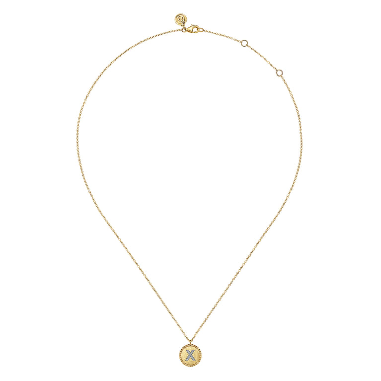 14K Yellow Gold Round X Initial Pendant Necklace with Diamonds - 0.04 ct - Shot 2