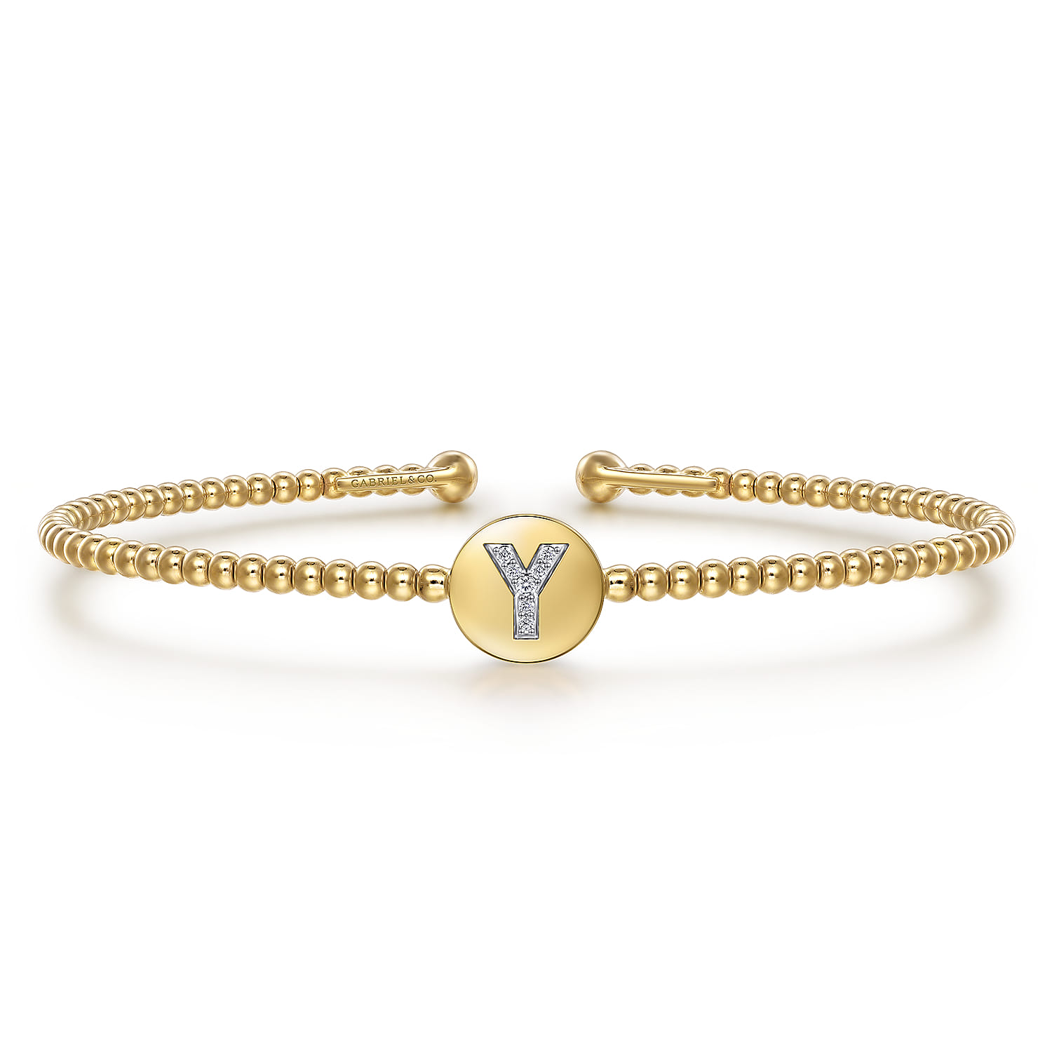 14K Yellow Gold Round Y Initial Diamond Bujukan Cuff Bracelet - 0.03 ct - Shot 1