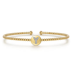 14K Yellow Gold Round Y Initial Diamond Bujukan Cuff Bracelet