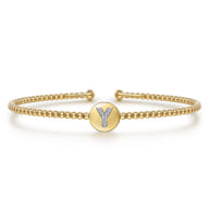 14K Yellow Gold Round Y Initial Diamond Bujukan Cuff Bracelet