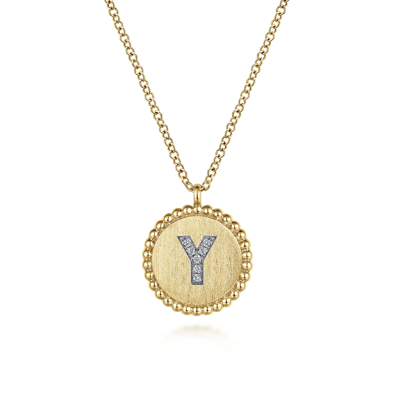 14K Yellow Gold Round Y Initial Pendant Necklace with Diamonds - 0.03 ct - Shot 1