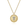14K Yellow Gold Round Y Initial Pendant Necklace with Diamonds - 0.03 ct
