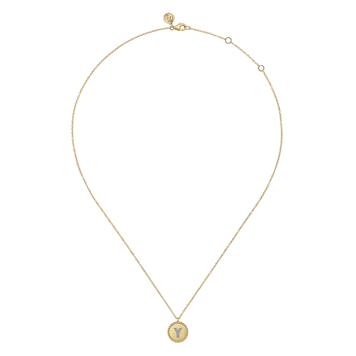 14K Yellow Gold Round Y Initial Pendant Necklace with Diamonds - 0.03 ct - Shot 2