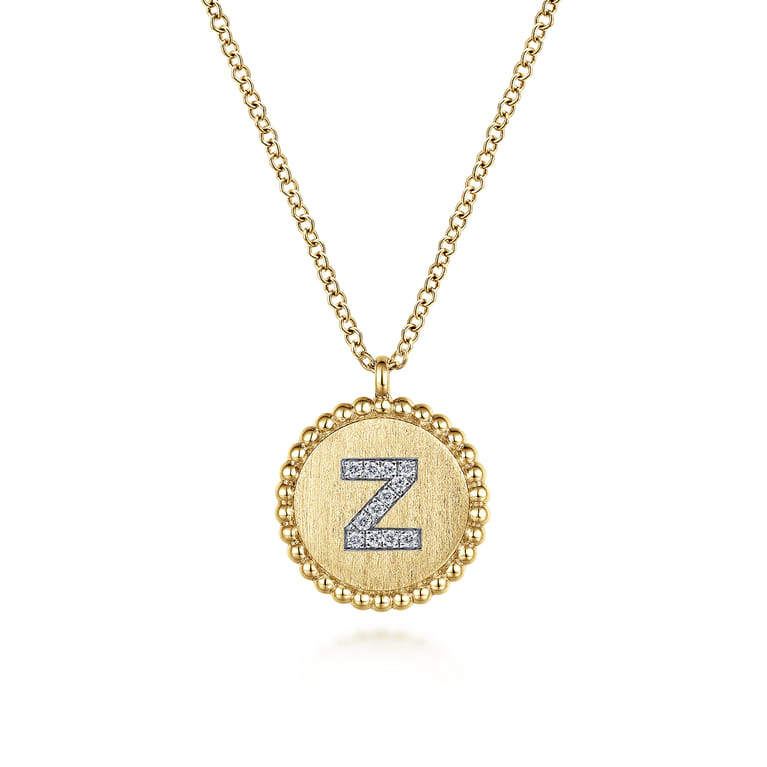 14K Yellow Gold Round Z Initial Pendant Necklace with Diamonds - 0.04 ct - Shot 1