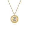 14K Yellow Gold Round Z Initial Pendant Necklace with Diamonds - 0.04 ct