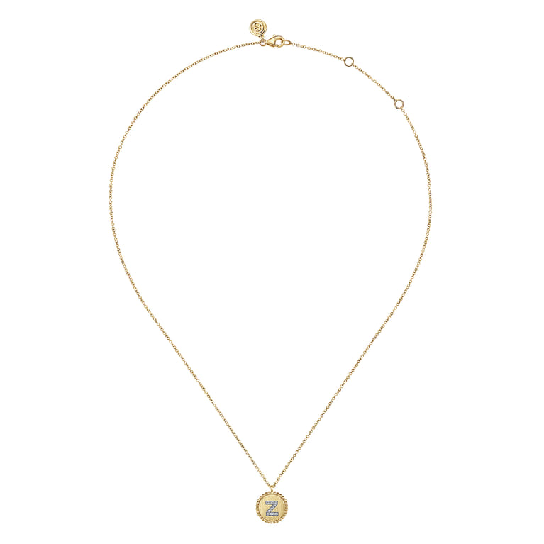 14K Yellow Gold Round Z Initial Pendant Necklace with Diamonds - 0.04 ct - Shot 2