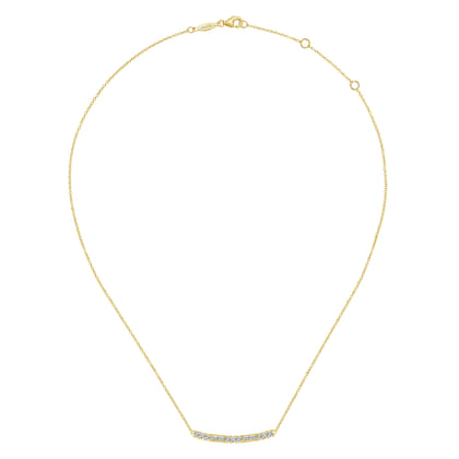 14K Yellow Gold Round and Baguette Diamond Curved Bar Necklace
