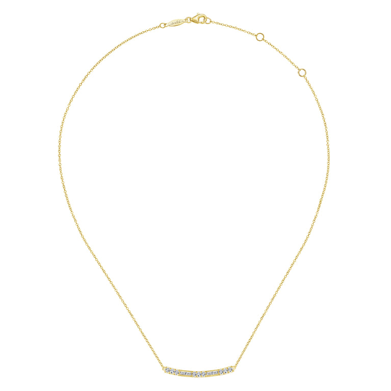 14K Yellow Gold Round and Baguette Diamond Curved Bar Necklace - 0.46 ct - Shot 2