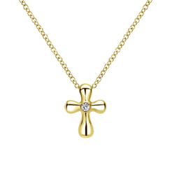 14K Yellow Gold Rounded Diamond Cross Necklace