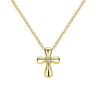 14K Yellow Gold Rounded Diamond Cross Necklace