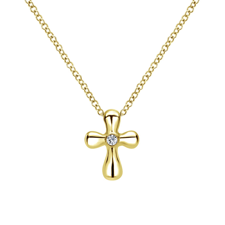 14K Yellow Gold Rounded Diamond Cross Necklace - 0.02 ct - Shot 1