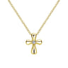 14K Yellow Gold Rounded Diamond Cross Necklace - 0.02 ct