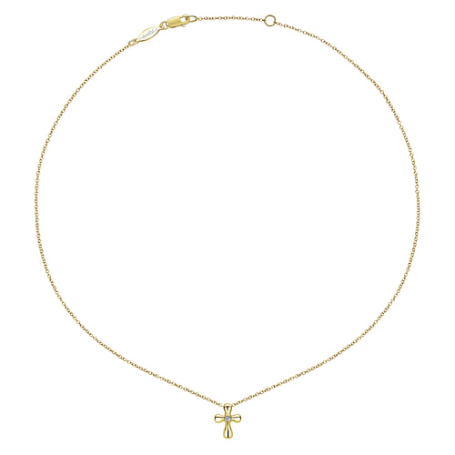 14K Yellow Gold Rounded Diamond Cross Necklace - 0.02 ct - Shot 2