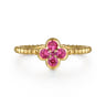 14K Yellow Gold Ruby Cluster Clover and Bujukan Bead Stackable Ring