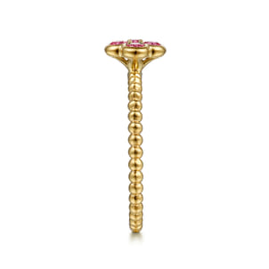 14K Yellow Gold Ruby Cluster Clover and Bujukan Bead Stackable Ring